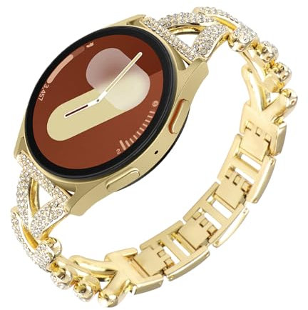 WoPail Bracciale con strass da 20mm per Samsung Galaxy Watch 7/FE/6/5/4 40 mm 44 mm. Cinturino di ricambio in metallo per Galaxy Watch 6/4 Classic da donna - Oro