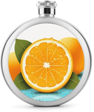 Fresh Orange Fruit Hip Flask 304 Stainless Steel Hip Flask Portable Wine Flasks Leakproof Whiskey Flasks for Drink Bar BBQS And Traveling,Capacity 5 Oz