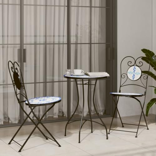 LVHUIDEH Mosaik-Bistro-Set Blau und Weiß Eisen und Keramik