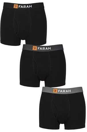 Farah Men’s Cotton Keyhole Trunks – 3 Pack Soft Stretch Fit Underwear, Classic Design with Breathable Comfort for Everyday Wear, Sizes S–XXL Black Tonal L