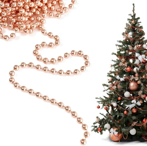 Perlenkette Weihnachtsbaum Ø 10mm - Glänzende Roségold Perlengirlande Christbaumschmuck Perlenband,10M Weihnachtsbaum Kette Perlen Weihnachten Perlenband Perlenschnur Christbaumkette Dekoration
