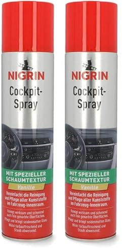 NIGRIN Cockpit-Spray Vanille, reinigt wirksam und schonend auch feingenarbte Oberflächen, 400 ml (Packung mit 2)