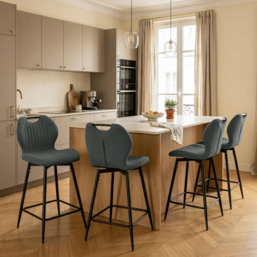WAFTING Barhocker 360° drehbar Sitzhöhe 65 cm, 4er Set, Tinte | Fußstütze und Rückenlehne, belastbar bis 130 kg, Tragegriff, für Kücheninsel, Küchenzeile und Essecke