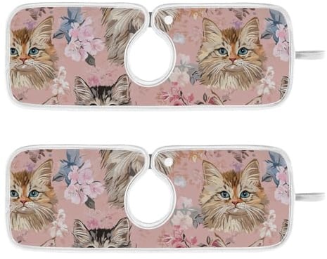 Alfombrilla de grifo con agujero para fregadero de cocina, evita la humedad, colgante, paquete de 2 alfombrillas de secado para encimera de cocina y baños, 14.9 pulgadas, estilo kawaii, Maine Coon
