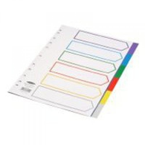 Concord Plastic Subject Dividers Polypropylene 120 Micron Europunched 6-Part A4 Assorted Ref 65889