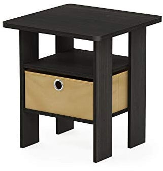 Furinno Andrey Side Table, Nightstand with Bin Drawer, Espresso/Brown