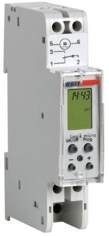 Interrupteur horaire digital journalier et hebdomadaire VEMER LOGIK Micro dW vp888200 Idéal pour la gestion des charges électriques 20 programmations on/off/impulsion Écran LCD Version modulaire 1 DIN Résolution programmation 1 Min Protection IP 40