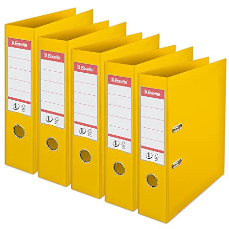Esselte 162520 Lot de 5 Classeurs à levier A4 75 mm Jaune