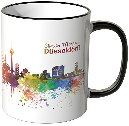 WANDKINGS® Tasse, Schriftzug Guten Morgen Düsseldorf! mit Skyline - SCHWARZ