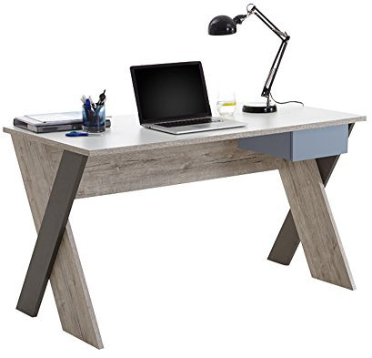 FMD Möbel, 814-006 Nona 6, Schreibtisch, Holzwerkstoff, Sandeiche/Weiß/Lava/Denim, Maße 135.0 x 75.0 x 67.5 cm (BHT)