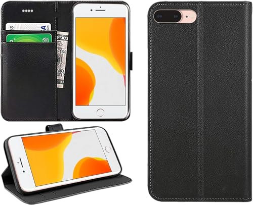 DN-Technology iPhone 7 Plus Case, iPhone 8 Plus Case, Flip Folio PU Leather Book Phone Cover, Wallet Stand Feature Magnetic Closure ID Card Holder Slots, For iPhone 7+/8+ Cover (BLACK)