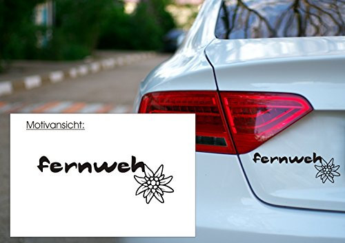 blattwerk-design KFZ Aufkleber - FERNWEH - Edelweiß - Alpen - Berge - Verschiedene Größen/Farben (200 mm x 70 mm, Schwarz)
