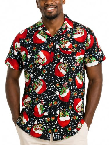 King Kameha Funky-Hawaii-Hemd, Weihnachten, Herren, Kurzarm, Christmas-Flying-Hats, Schwarz, 4XL