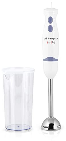 Orbegozo BT 1220 - Batidora de mano, 2 velocidades, 400 W de potencia, brazo de acero inoxidable, incluye vaso medidor de 600 ml con tapa