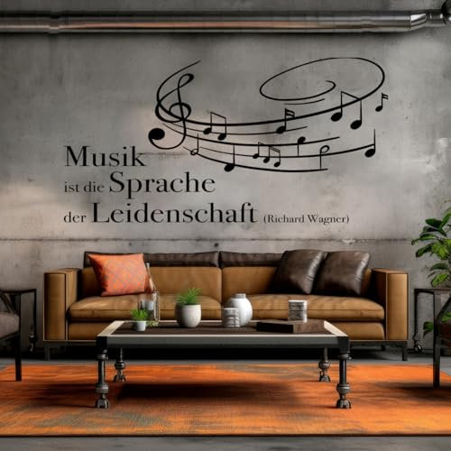 tjapalo® s-pkm367 Wandtattoo Musik Spruch Wandtattoo Wohnzimmer Musik ist die Sprache der Leidenschaft (B120 x H58 cm)