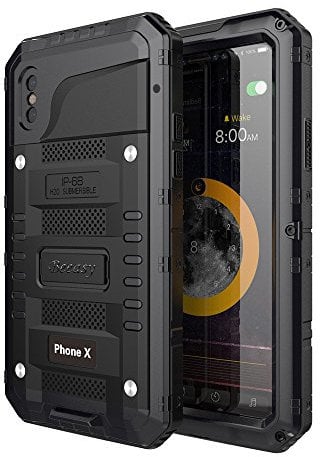 Beeasy Case Compatible with iPhone X,Waterproof Shockproof Heavy Duty with Screen Full Body Protective,Impact Strong,Dust Proof Tough Cover Metal Military Defender for Outdoor, Black
