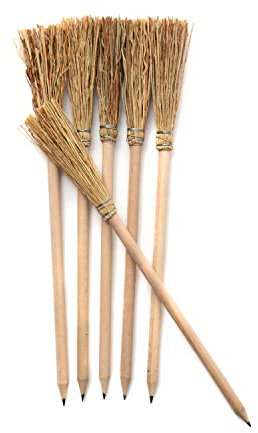 Mendi 6 Matite di Legno Scopa 24 cm Naturale Per la festa della strega Risalta in ufficio e al compleanno La Befana utilizza solo questi Matite magiche e artigianali
