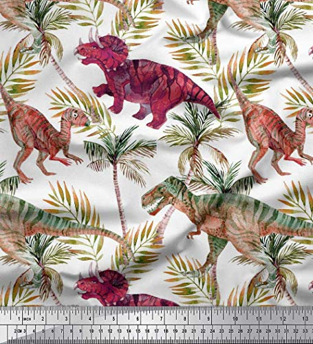 Soimoi Orange Baumwolle Ente Stoff Blutter, Baum & Dinosaurier Dschungel Stoff Meterware 42 Zoll breit