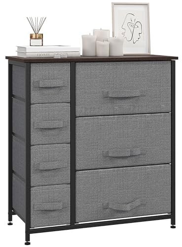 HOMCOM Schubladenschrank Aufbewahrungsschrank mit faltbaren 7 Stoffschubladen Metallgestell + Holz + Vliesstoff Dunkelrau 63,5 x 30 x 71 cm