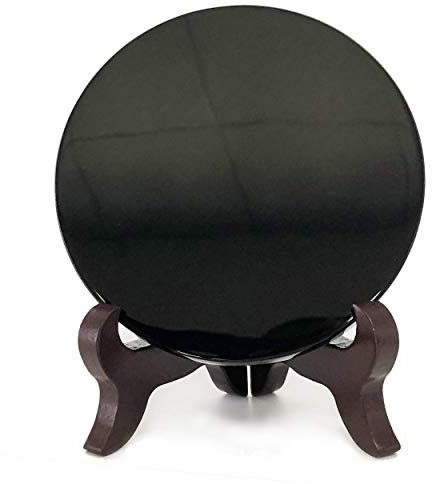 Polar Jade Schwarz Obsidian Wahrsager Spiegel (120 mm / 4.7 mit Holzständer)