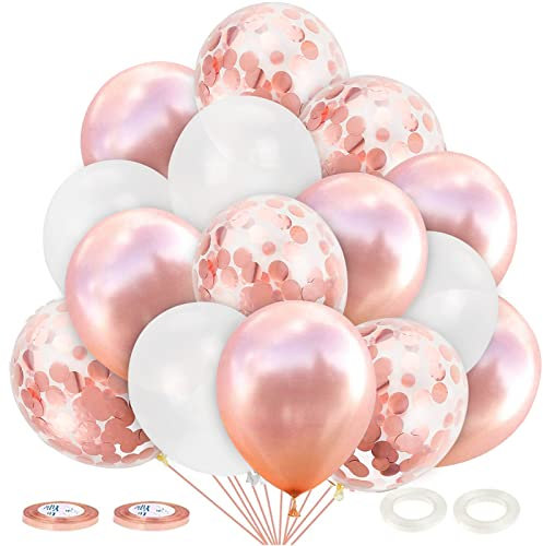 JOJOR 60 Stück Luftballons Rose Gold Konfetti Helium Ballons für Hochzeit Verlobung Valentinstag Mädchen Kinder Geburtstag Taufe Kommunion Party Deko