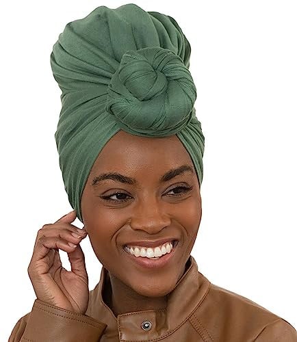 Olivia Sylx Afrikanisches Kopftuch – Kopftuch & Headwrap für Damen – Jersey-Haarschal für schwarze Frauen – weich & atmungsaktiv, Olivgrün, Einheitsgröße