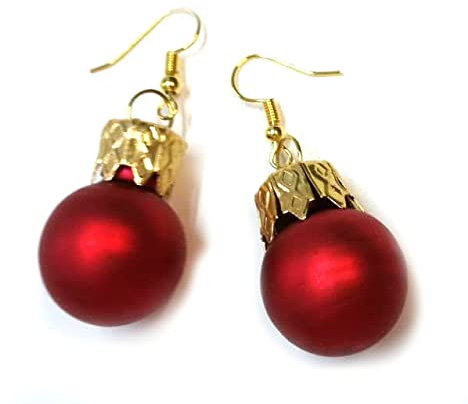 Weihnachtsbaumkugeln Weihnachtsbaumkugel Ohrringe Miniblings Christbaumkugel Baumkugeln - Handmade Modeschmuck I Weihnachten Xmas rot matt - Ohrhänger Ohrschmuck vergoldet