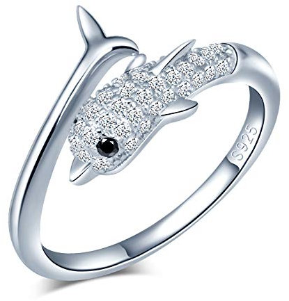 Yumilok Damenring Delfin Ring Zirkonia Ehering Verlobungsring Freundschaftsring Lifestyle-Ring 925 Sterling Silber verstellbar für Damen