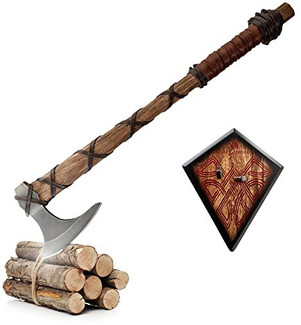 Shadow Cutlery Vikings - Axt von Ragnar Lothbrok - Deluxe Edition, Wikingeraxt aus Edelstahl mit Tafel, 65,4 cm, Vikings: Valhalla, Wikinger-Streitaxt als Geschenk, Sammlerstück, Kostümzubehör