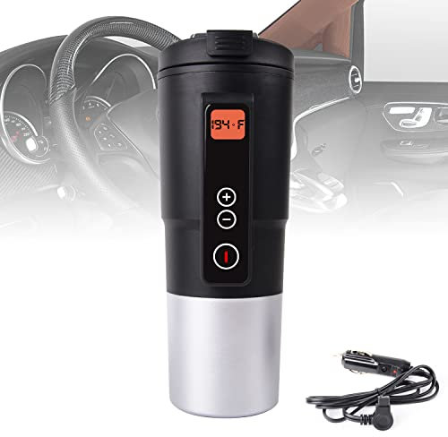 LEJIEYIN Taza de Calefacción Eléctrica para Automóvil Portátil, Control de Temperatura Eléctrico Taza de Viaje Café LCD Temperatura Ajustable Coche y Camping