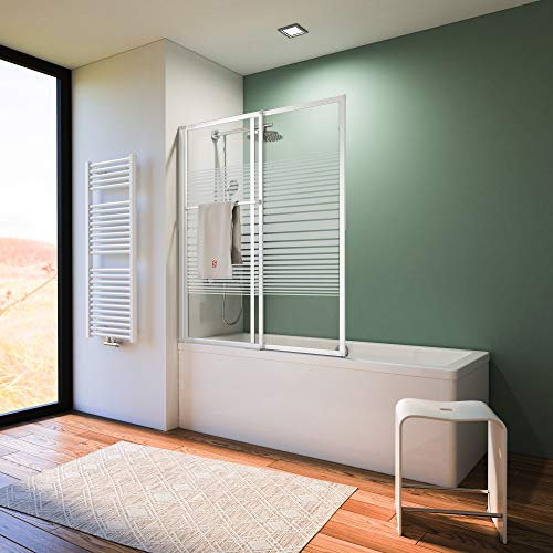 Schulte pare-baignoire coulissant extensible 70-118 x 140 cm, blanc, 2 volets ajustables, écran piable 180° contre le mur, verre de sécurité 3 mm sérigraphié, joint d'étanchéité