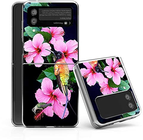 Bcov Galaxy Z Flip 3 5G Case, Hummingbirds Pink Flowers Anti-Scratch Solid Hard case Protective Shookproof Phone Cover for Samsung Galaxy Z Flip 3 5G