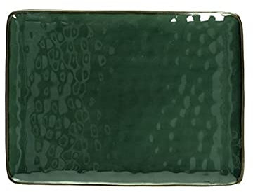 Rose & Tulipani - Vassoio Rettangolare di Colore Verde Bosco in Gres con Bordo Dorato, Linea Concerto, 36x26.6 cm