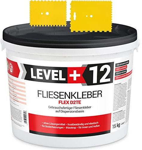 Fertig Fliesenkleber 15kg Weiß + 2St. Zahnspachtel Kunstoff Steinkleber Flexmörtel Dispersions-Kleber SET RM12 TR