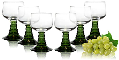 Weinrömer Römerglas KLEIN mit grünem Fuß, 0,1L mit Füllmarke (6 Stück)