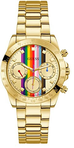 GUESS Damen Armbanduhr Active Life 38 mm Regenbogen auf dem Zifferblatt Armband Edelstahl GW0433L1