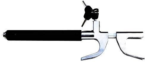 Anti-Theft Steering Wheel Lock Heavy Duty Steering Wheel Lock Bar Adjustable Length Clamp for Universal Cars with Emergency Hammer and 3 Keys Black