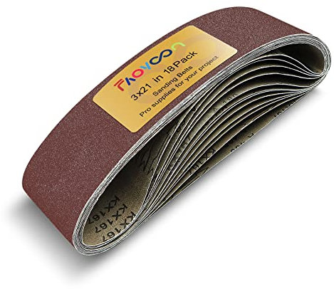 Faoyoon 3x21 Sanding Belts for Woodworking, 18 Pcs Belt Sander Paper for belt sander (2 PCS Of each 60 80 120 180 240 400 Grit), No Overlapped Joint, Reinforced Glue Tape
