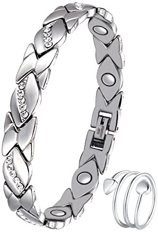 Jecanori Magnetisches Armband für Damen und Kupferring für Damen, Titanstahl, magnetisches Armband mit Kristall, 9 leistungsstarke Magnete (3500 Gauss)