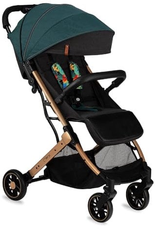 MoMi ESTELLE Kinderwagen ab 6. Monat (bis 15 kg), klappbarer Buggy mit 5-Punkt-Sicherheitsgurt, Einkaufskorb und Liegefunktion, Teleskop-Stange zum Ziehen, steht nach dem Zusammenklappen