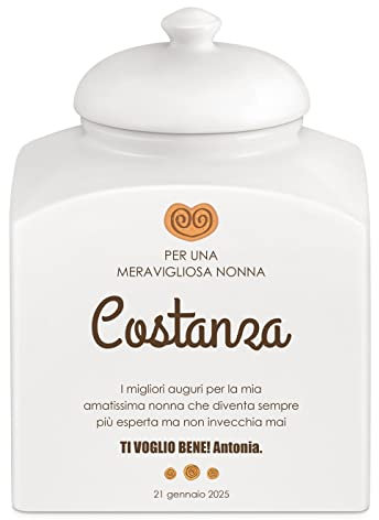 Maverton Biscottiera in ceramica - stampa personalizzata - barattolo da cucina 3 L - protezione ermetica del barattolo per dolci - pensiero speciale per la donna - cannella
