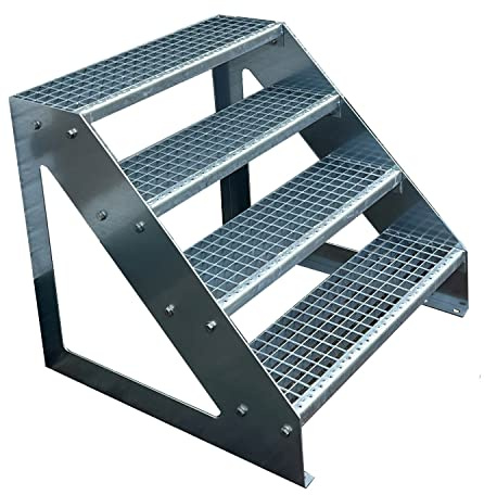 Escaleras de zanca de acero 4 Escalones Independiente Totalmente galvanizada - Medidas (L x A x A) 82cm x 60cm x 76cm Resistente a la intemperie y la corrosión