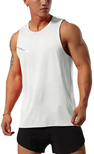 GYMAPE Herren Sportlich Trainieren Tanktops Ärmellos Muskel Laufshirts Ausbildung Schnelltrocknend Fitnessstudio Aktive Kleidung weiß L