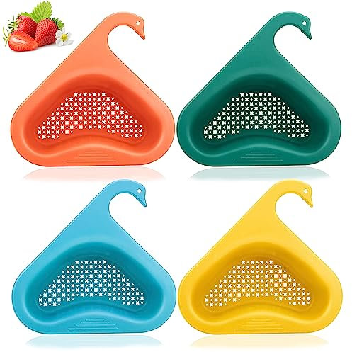 Filtro Triangolare, 4 Pezzi Cigno Cestello di Scarico, Scolapasta per Lavello, Colino per Lavello Cucina, per Lavello da Cucinaper Riporre Frutta, Verdura, Spazzatura, Avanzi