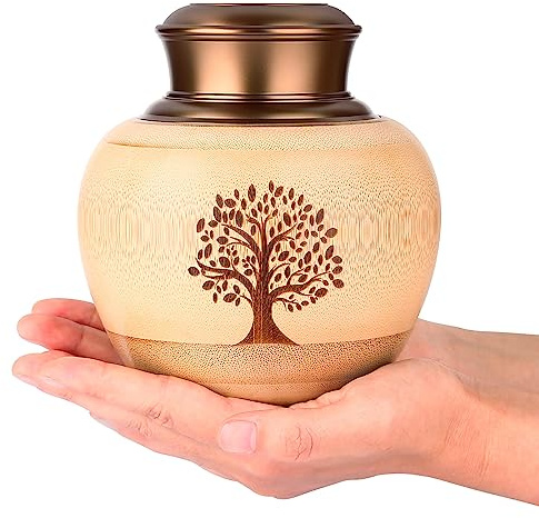 Medium Keepsake Urns for Human or Pet Ashes Made of Bamboo,Memorial Cremation Urns for Human Ashes Adult Female Male,Decorative Urns Ash Container with Tree of Life Pattern,Hold Up to 90 Cubic Inch