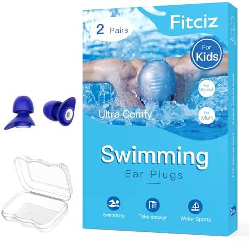 Fitciz Ear Plugs for Swimming Kids, 2 Pairs Water Swim Ear Plugs with Delicate Case for Children, Comfortable Waterproof Swimming Earplugs for Kids (Age 10+)