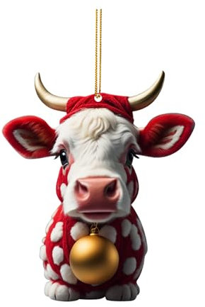 Weihnachtsdeko 2D Weihnachtskuh Anhänger Acryl Kuh Weihnachtsschmuck Lustig Weihnachtskugel Kuh Ornament Fenster Tür Auto Hängende Deko Party Weihnachten Geschenk Christbaumschmuck (B, OneSize)