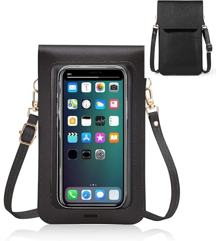 LEZED Handytasche zum Umhängen Damen Schwarz Kleine Touchscreen Crossbody Handytasche Tragbare Handytasche mit Schulterriemen Stilvolle Handy Schultertasche für Handy unter 7 Zoll
