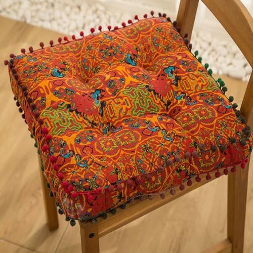 Surwin Round Square Floor Cushion BOHO Style, Thicken Chair Tatami Seat Cushion, Yoga Meditation Floor Pillow for Living Room Balcony (Square-Orange)