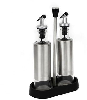 DAMDAM GO Set de Aceitera Vinagrera de Acero Inoxidable Cristal con Soporte - 300 Ml